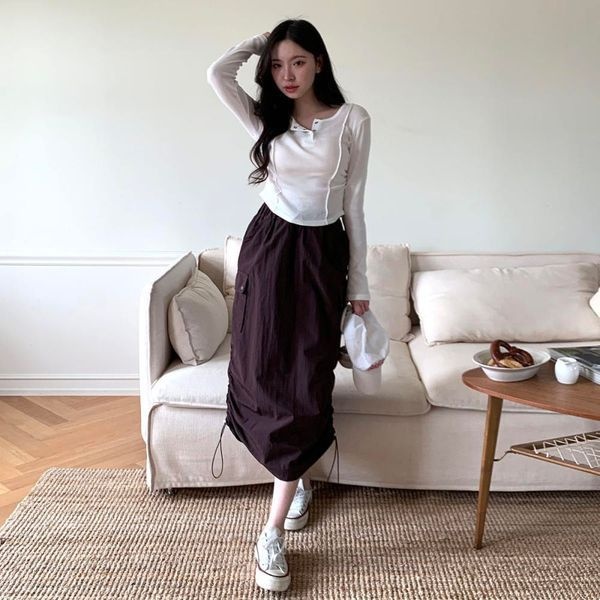 옷자락 [하프클럽]여자 슬림핏 가을 스판 볼륨 긴팔 홍대룩 티셔츠