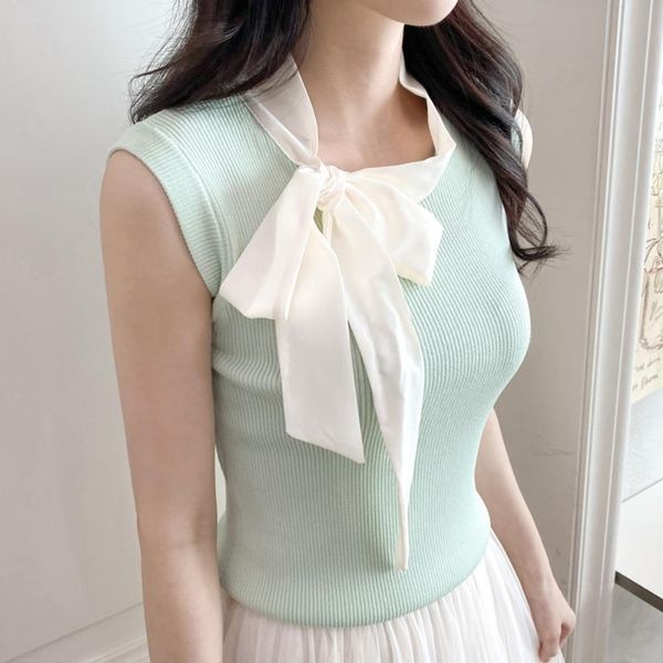 신상오픈런 [하프클럽]리뷰어 민소매 슬림 여성 나시 스프링 넥 썸머 스웨터 매듭