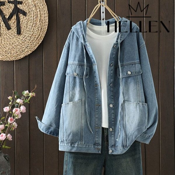 [패션플러스][헬렌]헬렌 데님 청 아우터 후드 자켓 머지후디청자켓 B-582