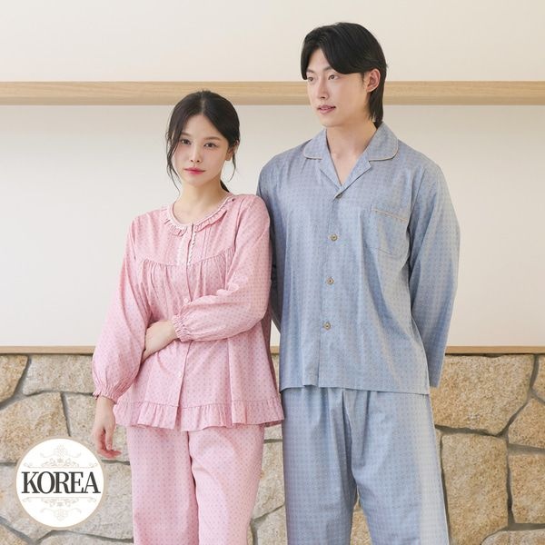 [하프클럽]커플잠옷 여성 남성 순면 긴팔 파자마 신혼 연인 집들이 선물 홈웨어 M2064_6064(M클로버)