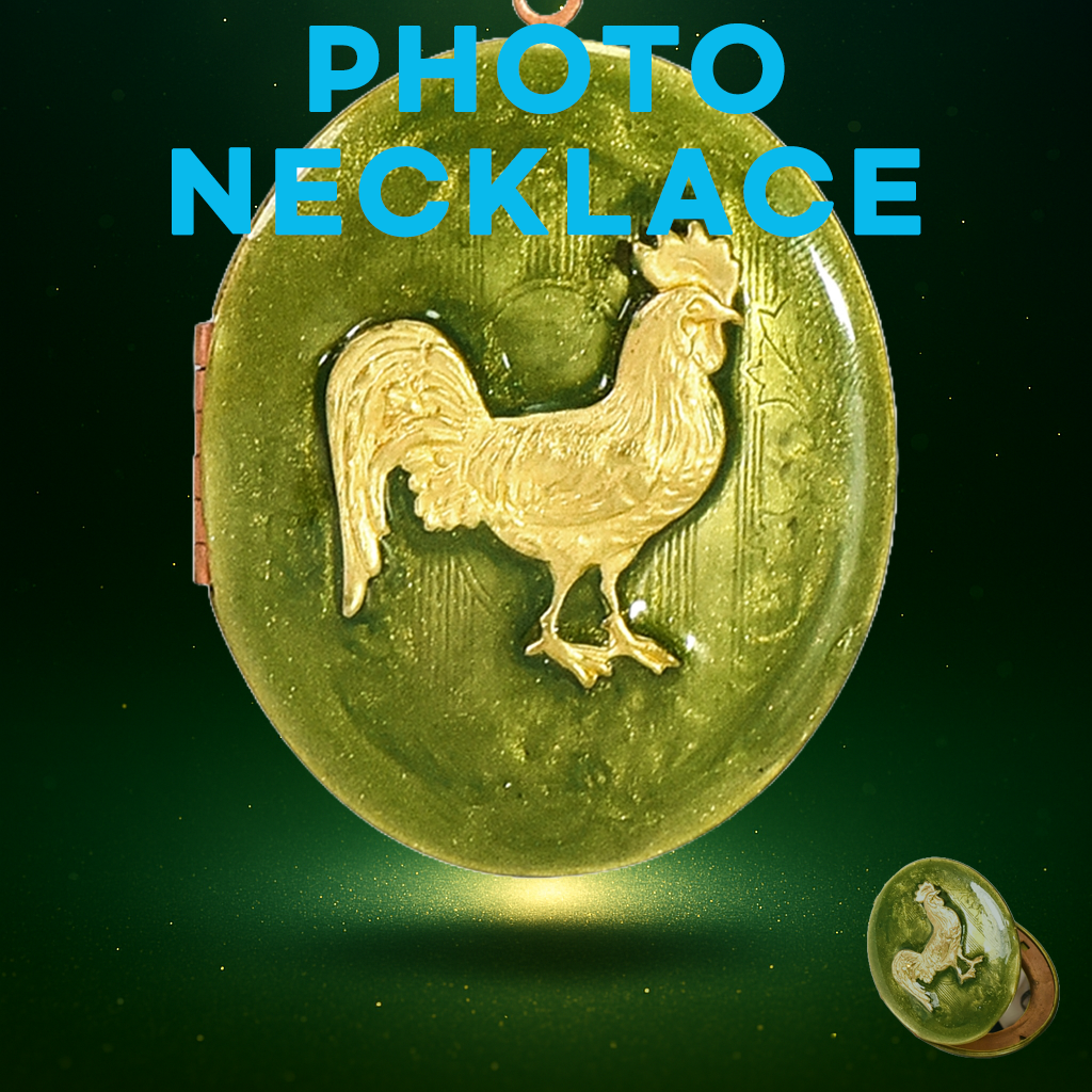 UV 사진목걸이 ,수탉 Brass 황동재질 1960년대 미국 프레임 선물포장