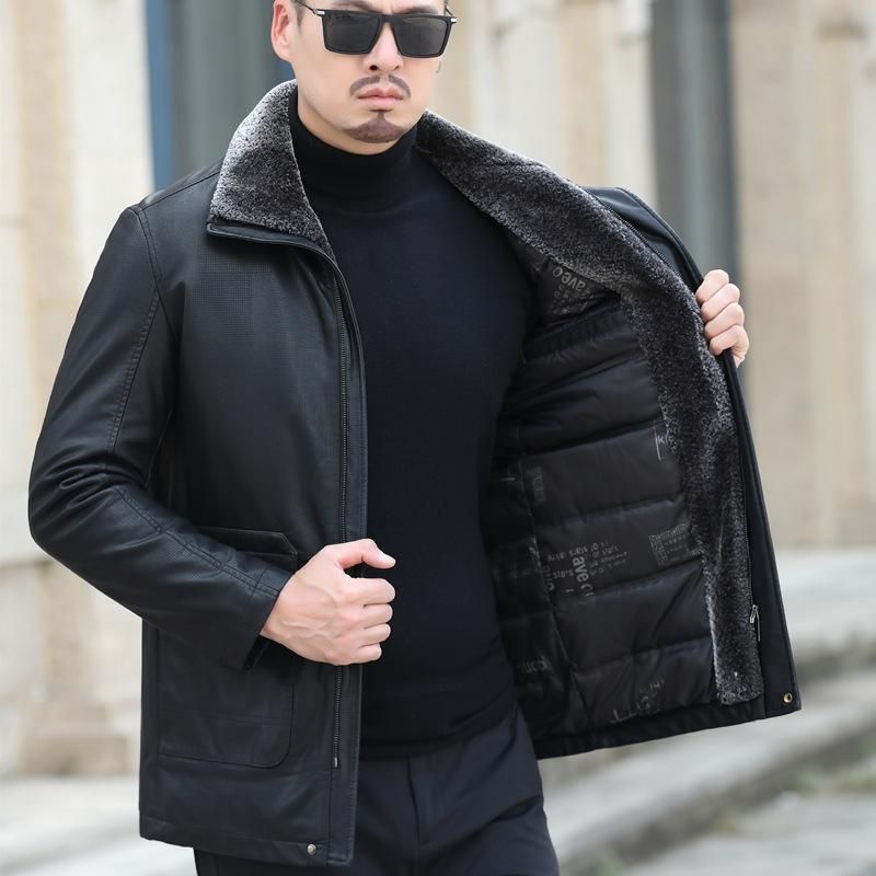 [해외] 진짜 가죽재킷 레자X 진피 남자 겨울 다운 카라 양가죽 자켓 점퍼 잠바 직업 집업 짚업 지퍼