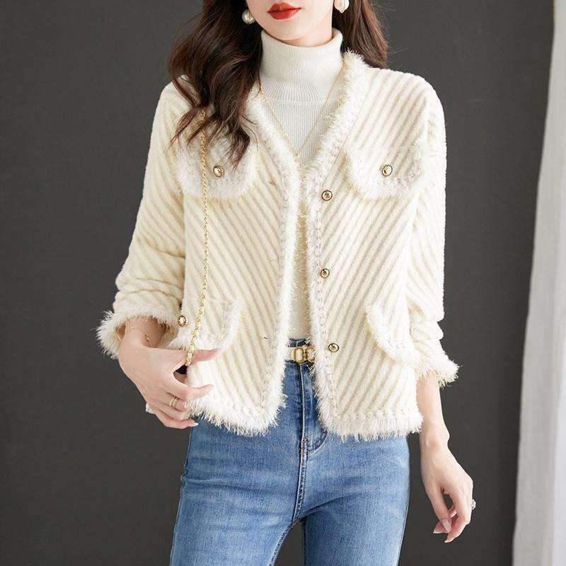 [해외] 여자 니트 재킷 트위드 가디건 봄 가을 자켓 옷잘입는 심플 맞선룩 출근룩 데일리 패셔너블 외출룩 편안한