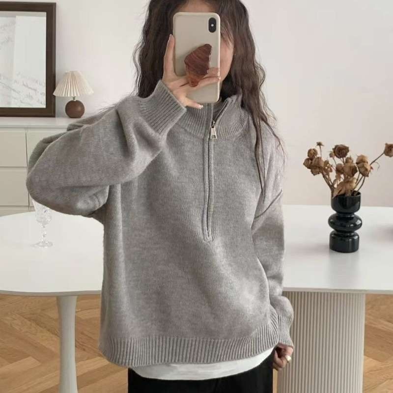 [해외] 여성 캐시미어 니트 울 집업 재킷 가디건 올드머니룩 지퍼 기본 블루종 옷잘입는 베이직 섹시 하프 스웨터 모던