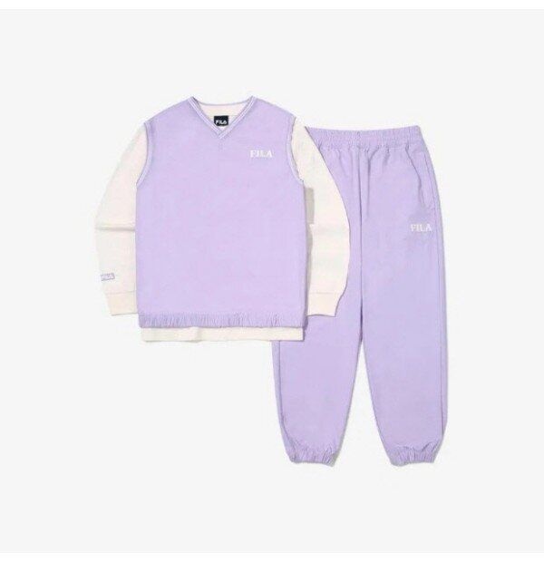 휠라 [패션플러스][휠라]M 휠라키즈트레이닝세트 KQC FK2FSG3101X-PLV 3pcs 우븐 조끼 상하세트