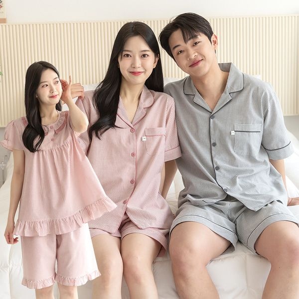 [하프클럽]커플잠옷 여성 남성 반팔 잠옷 신혼부부 연인 파자마 퍼스트(CP면)