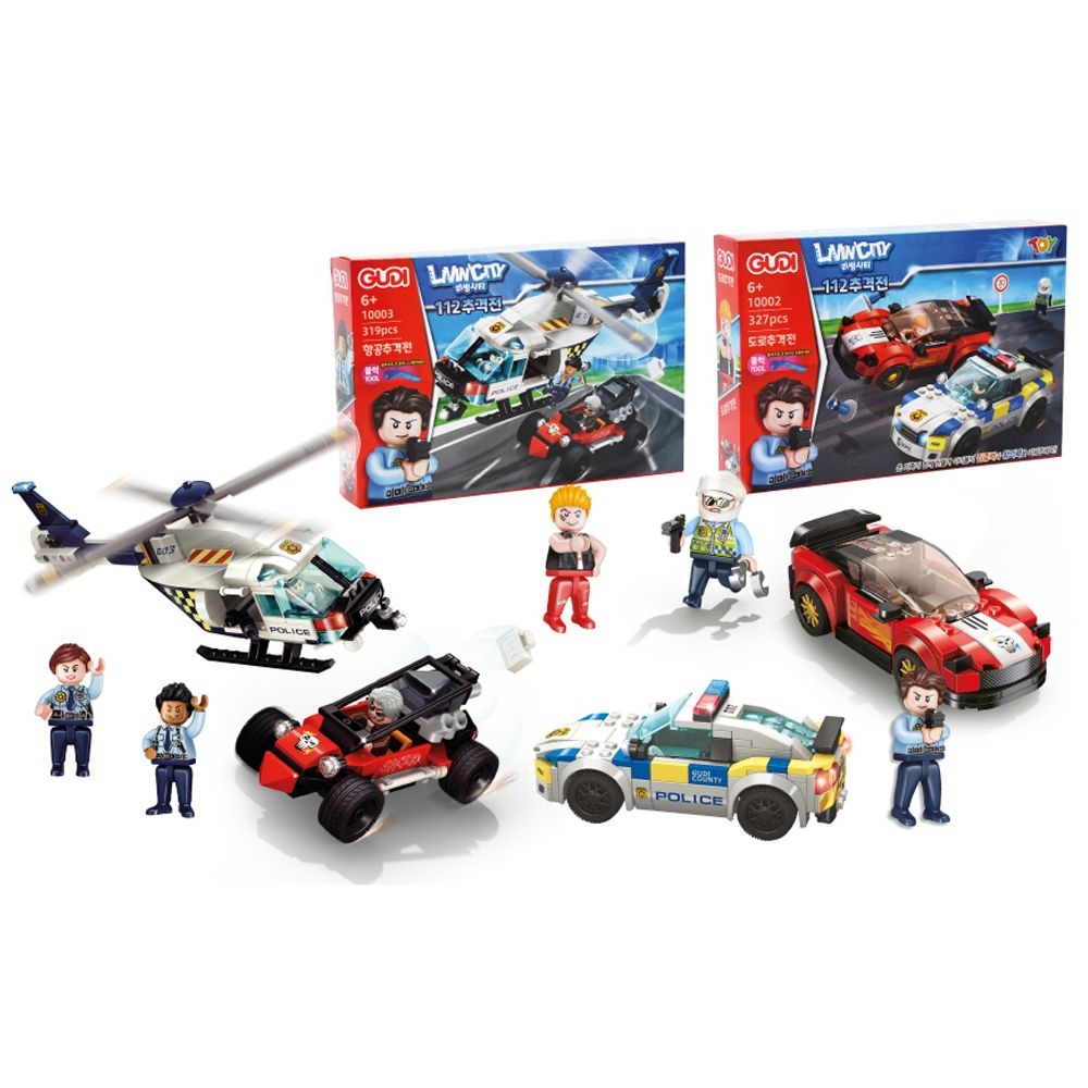 구디 112추격전 2종 세트 조립식 경찰차 헬기 블럭 세트 완구