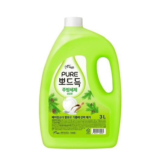 피죤)퓨어 뽀드득 주방세제 3L 용기(솔잎향) 야채 주방세제 유해성분무첨가 무자극피부 솔잎향