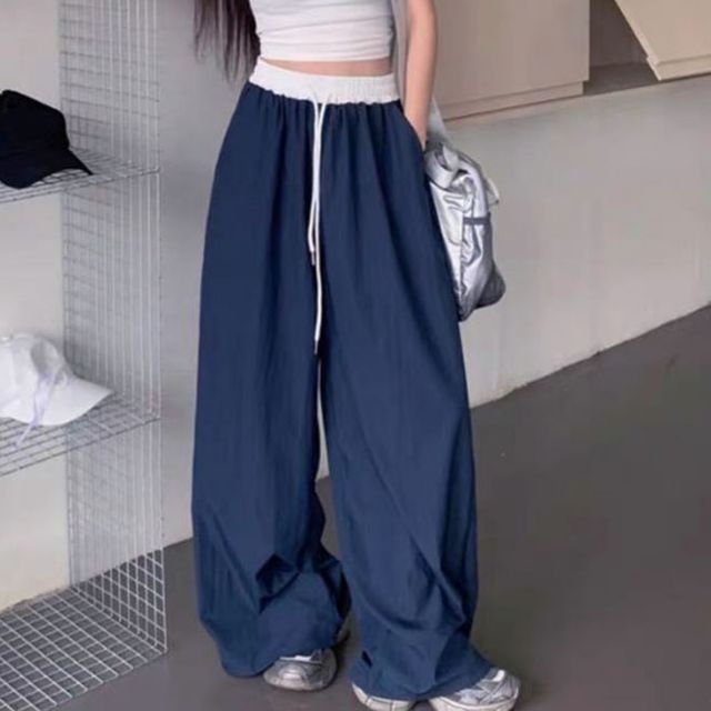 [패션플러스][모노무드]LMO 트렌디 내추럴룩걸 데일리 와이드핏 스트랩 시그니처 바지