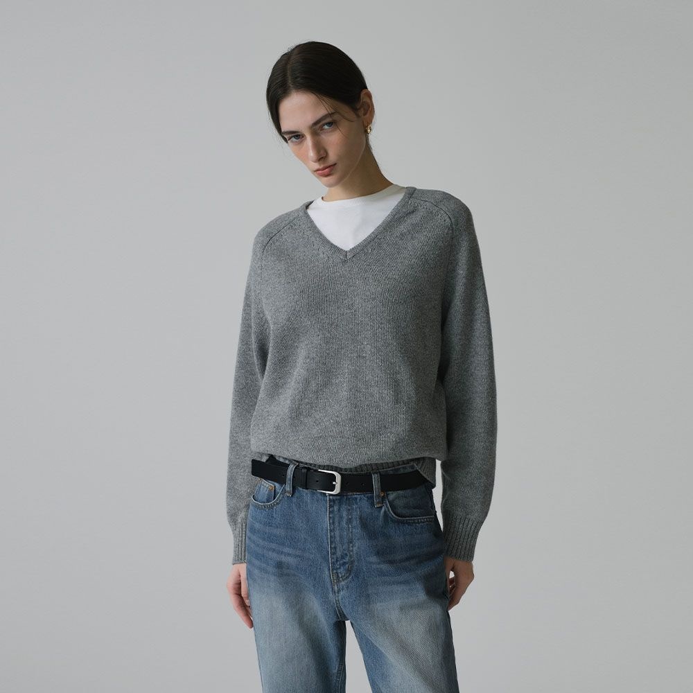 SI-KN2156 울 블렌드 루즈 브이넥 니트_Melange gray