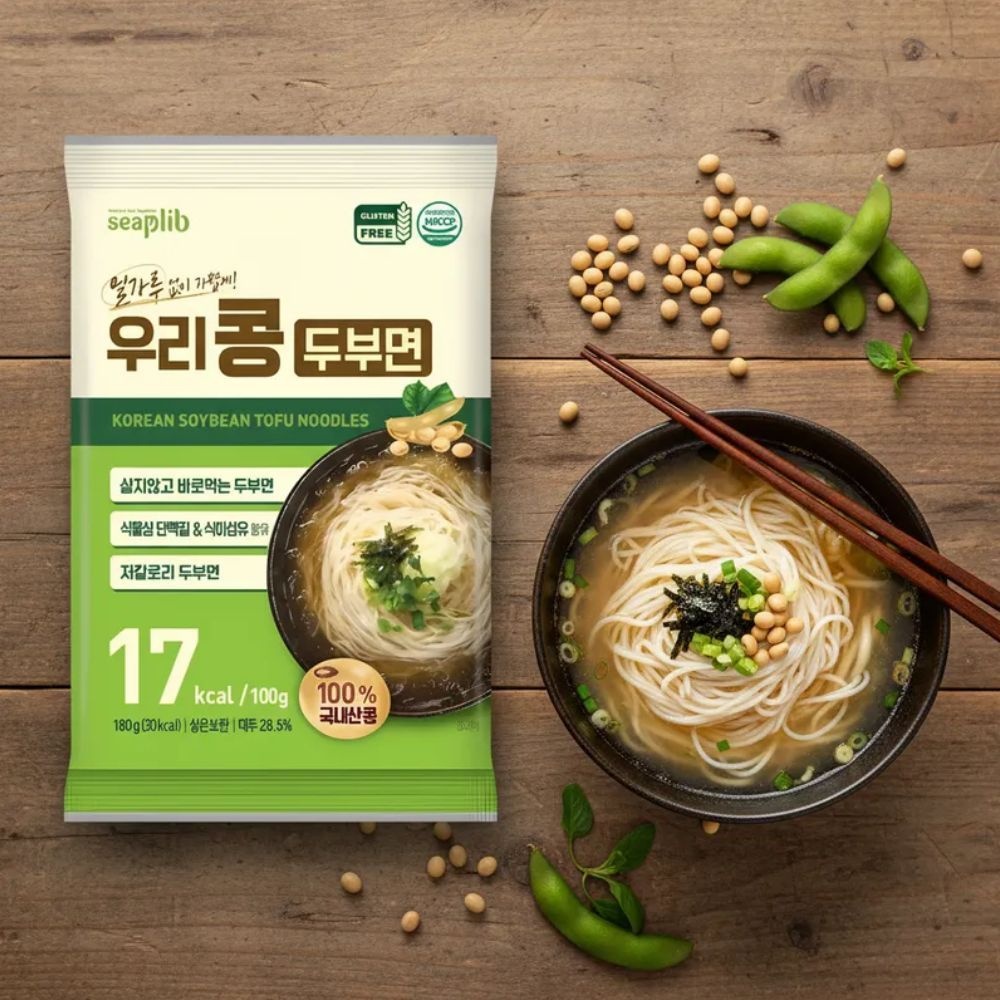 [해미푸드] 우리콩 두부면 저칼로리 두부국수 180g 6봉(비빔소스3개 + 메밀소스3개)