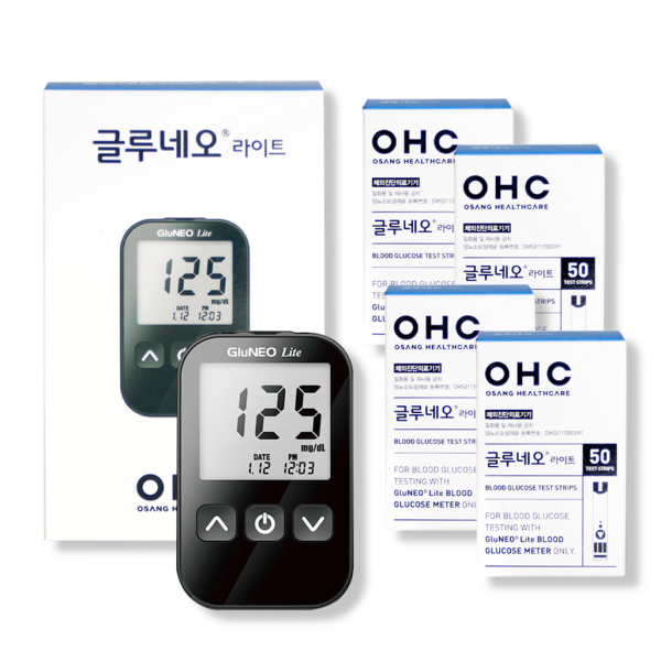 [오코] 글루네오 라이트 혈당계 +시험지200매+침210개+솜200매 혈당측정기