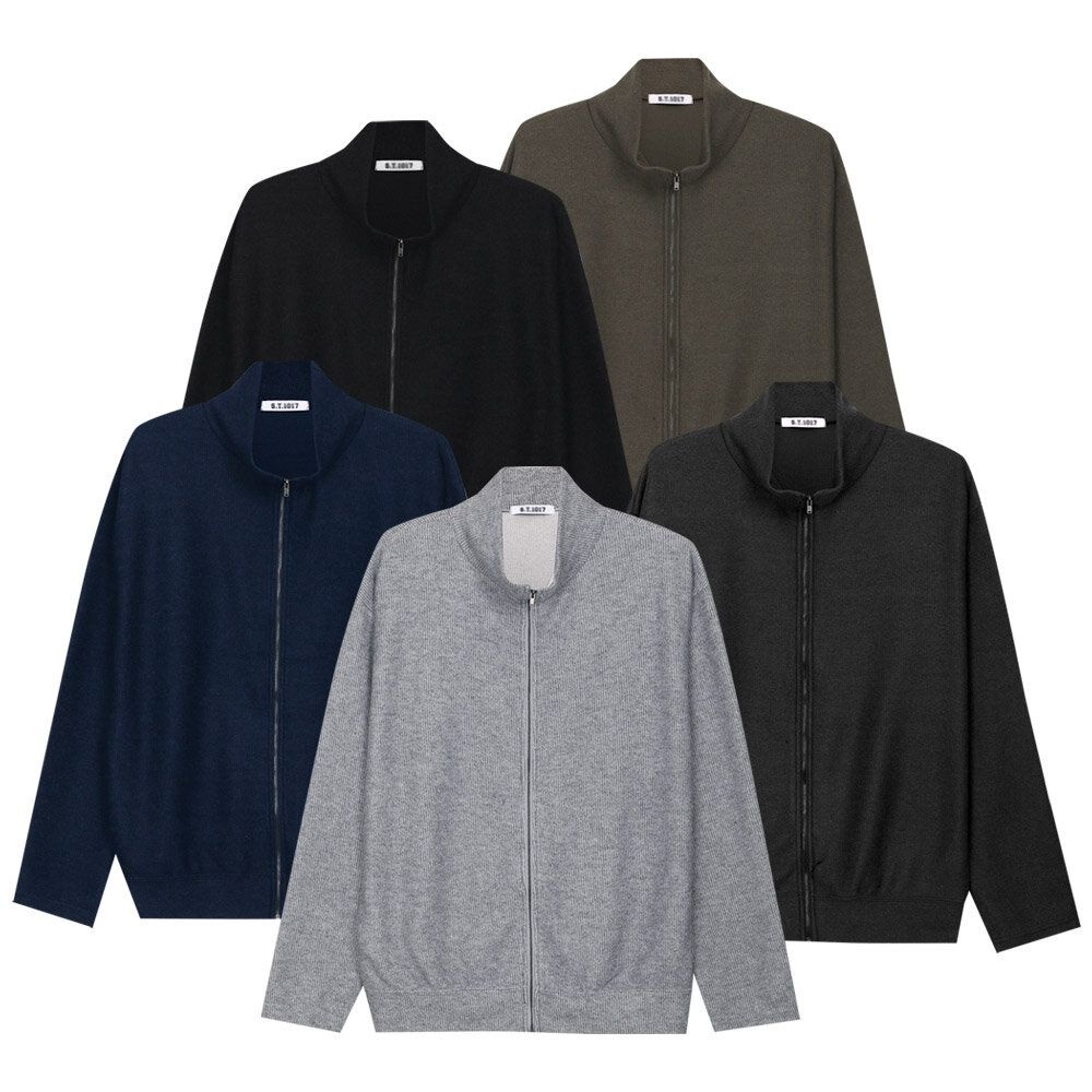 [패션플러스][모로엠]남성 국내제작 신축성 좋은 하이넥 니트 집업 5C-CA-Q023