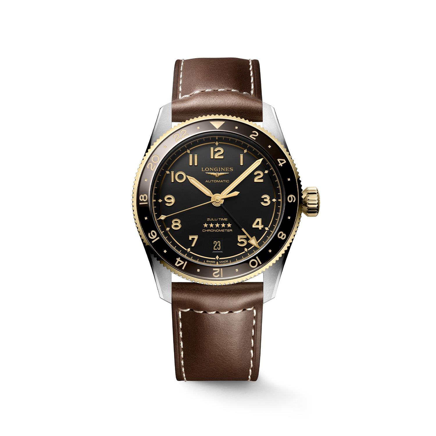 [롯데백화점] 론진 스피릿 줄루 타임 골드 레더 스트랩 39MM L3.802.5.53.2 LE1219981432