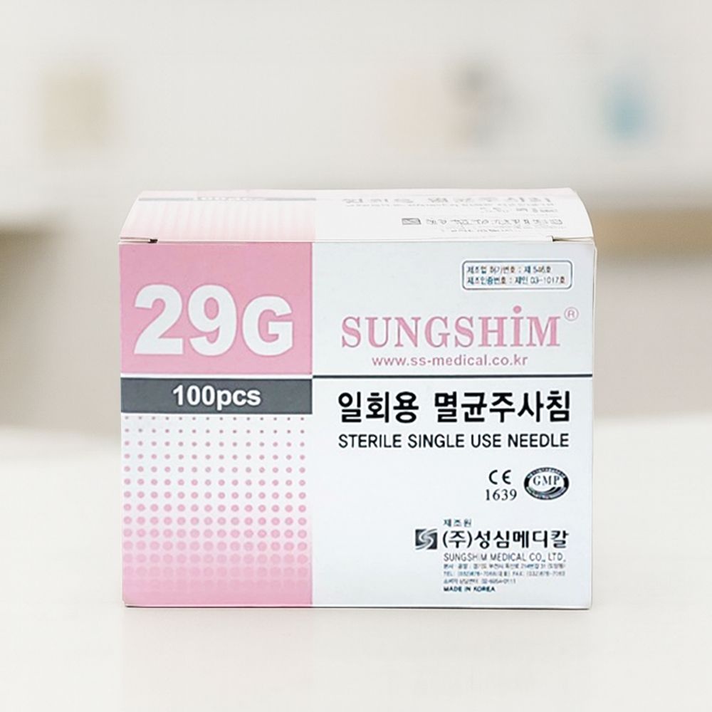 (주)성심메디칼 성심당 성심 일회용 멸균 주사침 29G x 38mm 1-1/2inch 1박스(100개입) 주사바늘