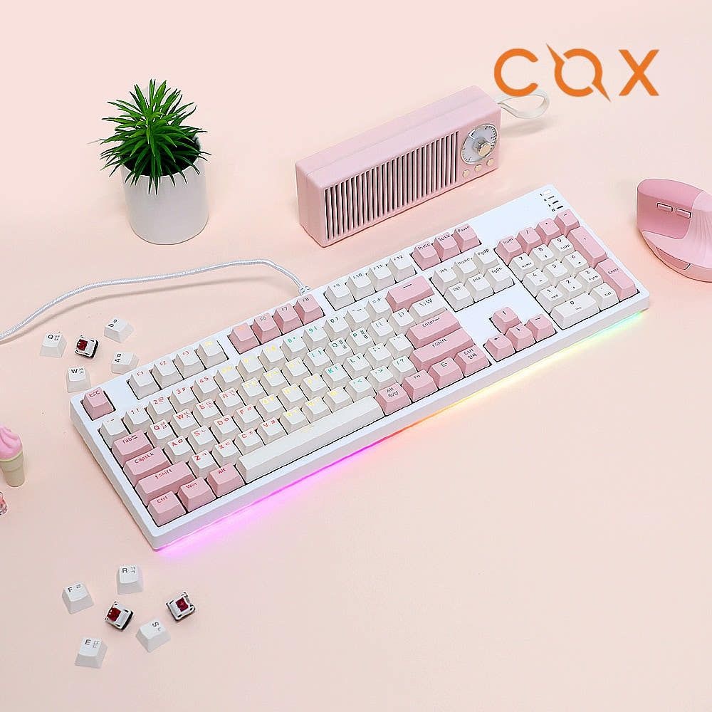 콕스 CY104K V2 카일광축 사무용 게이밍 기계식 키보드 핑크 적축