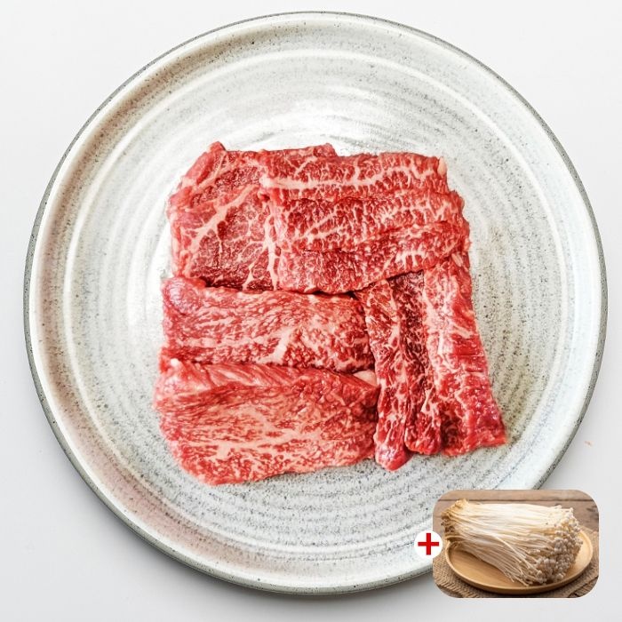 [진우담] 투뿔한우 1++ 소고기 구이용 한판 특수부위400g(업진안살, 앞치마살, 삼각살, 보섭살) 팽이버섯 증정