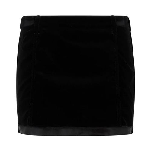 MIU MIU 黒 ベルベット ミニスカート36 高級ショールーム]ミュウミュウ女性用ロゴベルベットミニスカート