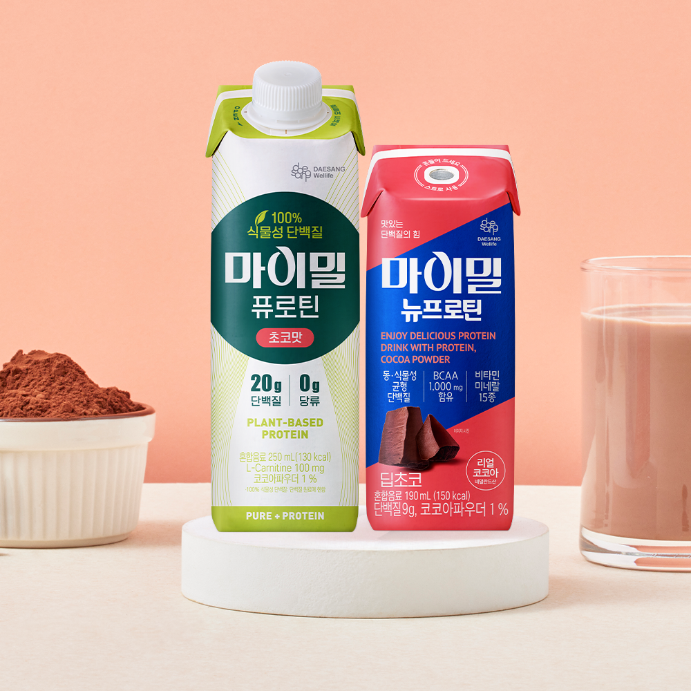 대상웰라이프 마이밀 식물성 단백질 100% 마시는 퓨로틴 초코맛 250 mL 24팩+뉴프로틴 딥초코 190 mL 30팩