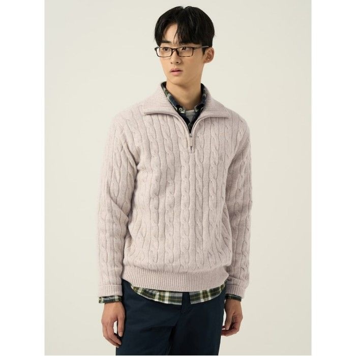 빈폴 멘 케이블 반집업 니트 베이지 BC5951C20A