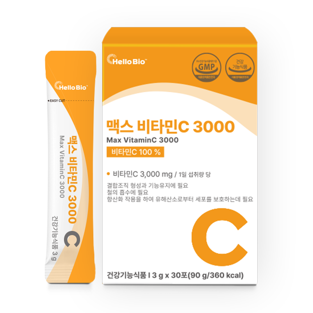 Hellobio 헬로바이오 맥스 비타민C 3000 비타민씨 고함량 고용량 분말 가루 스틱 30포 1박스