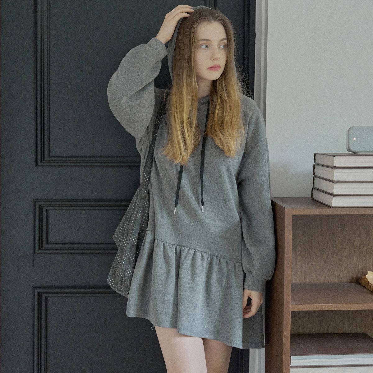 Hooded Frill Mini Dress - 2COLOR