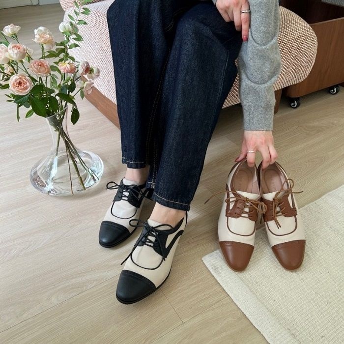 [오늘출발] 요즘엔 YHO-100w 가죽 투톤 펌프스/여성구두/옥스포드화/미들힐/데일리 로퍼구두