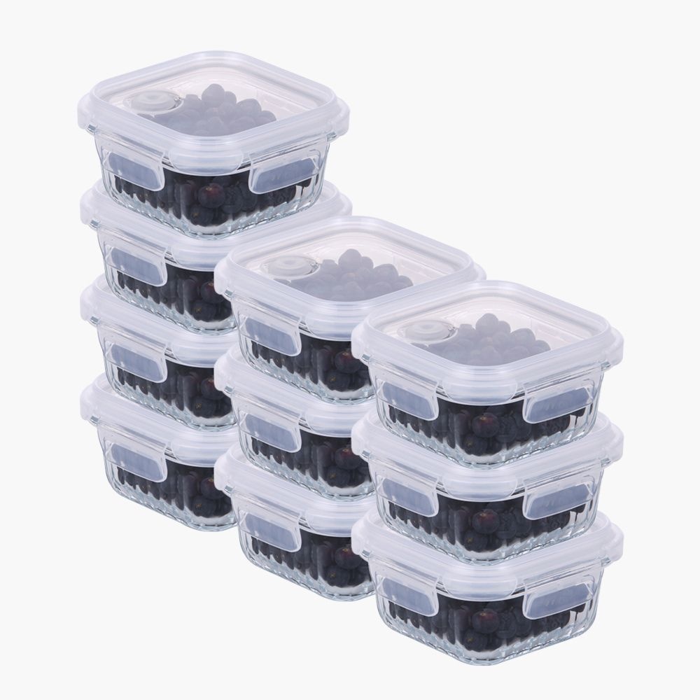 프렌치불 (현대홈쇼핑) [미리주문] 네오플램 웨이브락 내열유리 밀폐용기 V(스팀홀) 밥용기 10p(정사각 320mLx10)