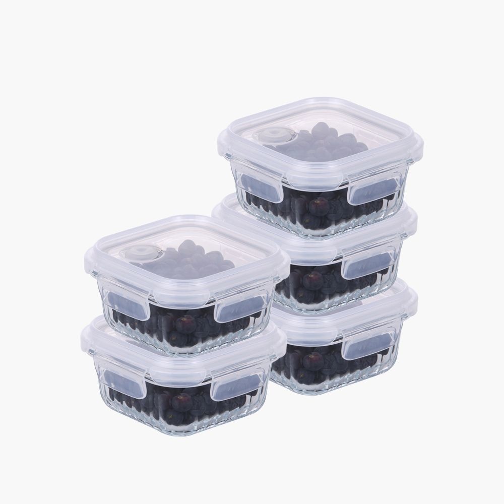 프렌치불 (현대홈쇼핑) [미리주문] 네오플램 웨이브락 내열유리 밀폐용기 V(스팀홀) 밥용기 5p(정사각 320mLx5)