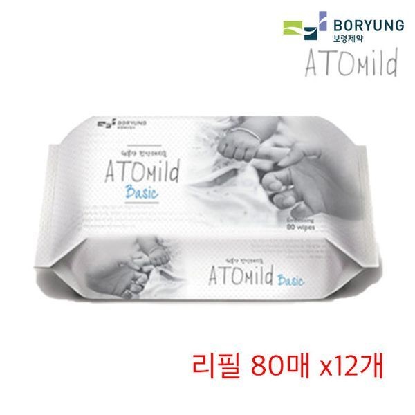 [보리보리]보령 아토마일드 물티슈 베이직 리필 80매 x12개