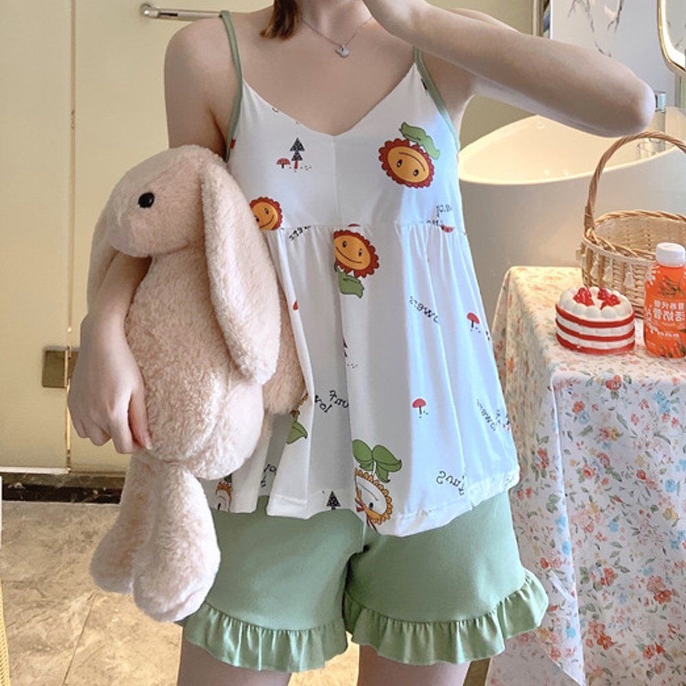 아이엠비오 IM 여성 파자마 캡내장 나시 반바지 잠옷 세트 선플라워 여성나시잠옷 파자마세트