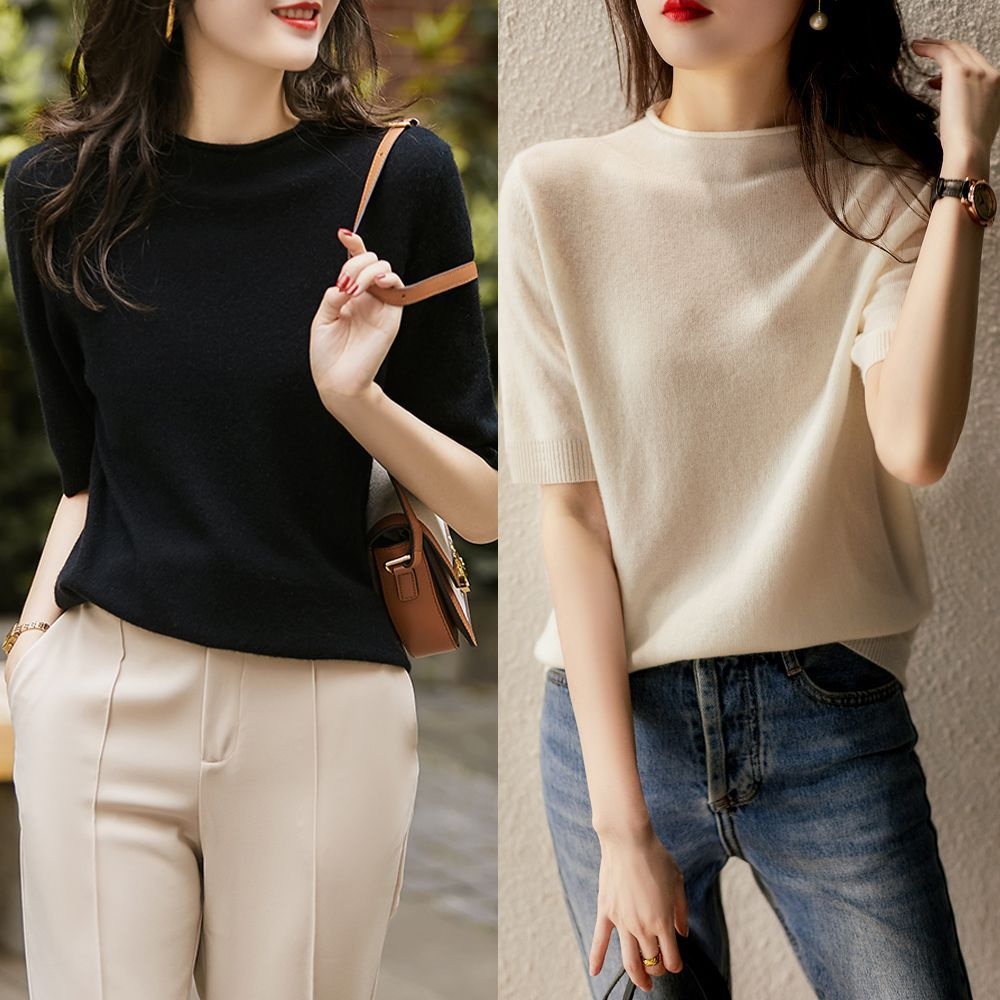 아이엠비오 IM 여름 라운드 넥 오버핏 반팔 니트 티 여성 박시 셔츠 예쁜니트 루즈핏니트