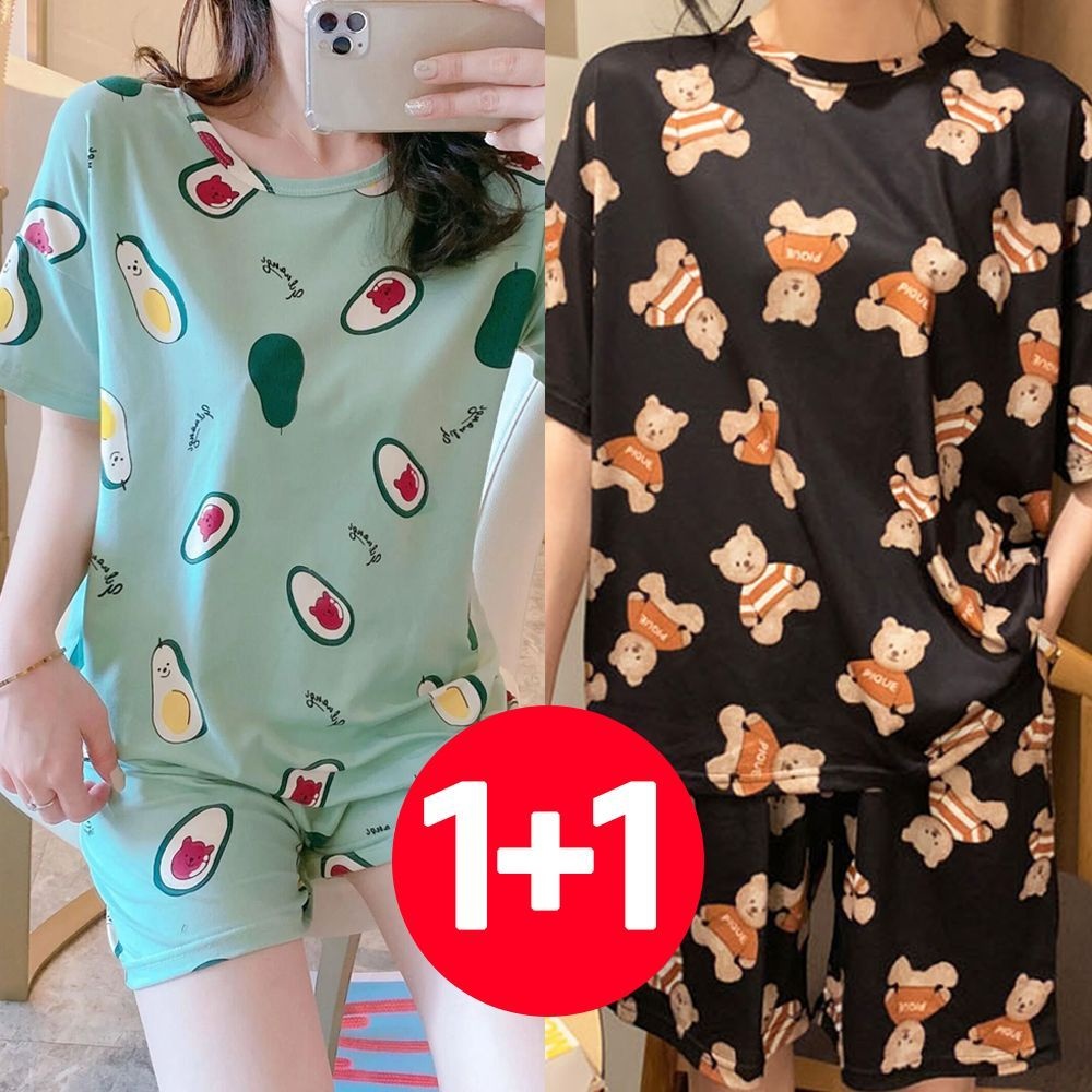 아이엠비오 IM 여성 반팔 반바지 여름 잠옷 세트 2개 베어카도블랙곰 반팔잠옷 파자마반바지