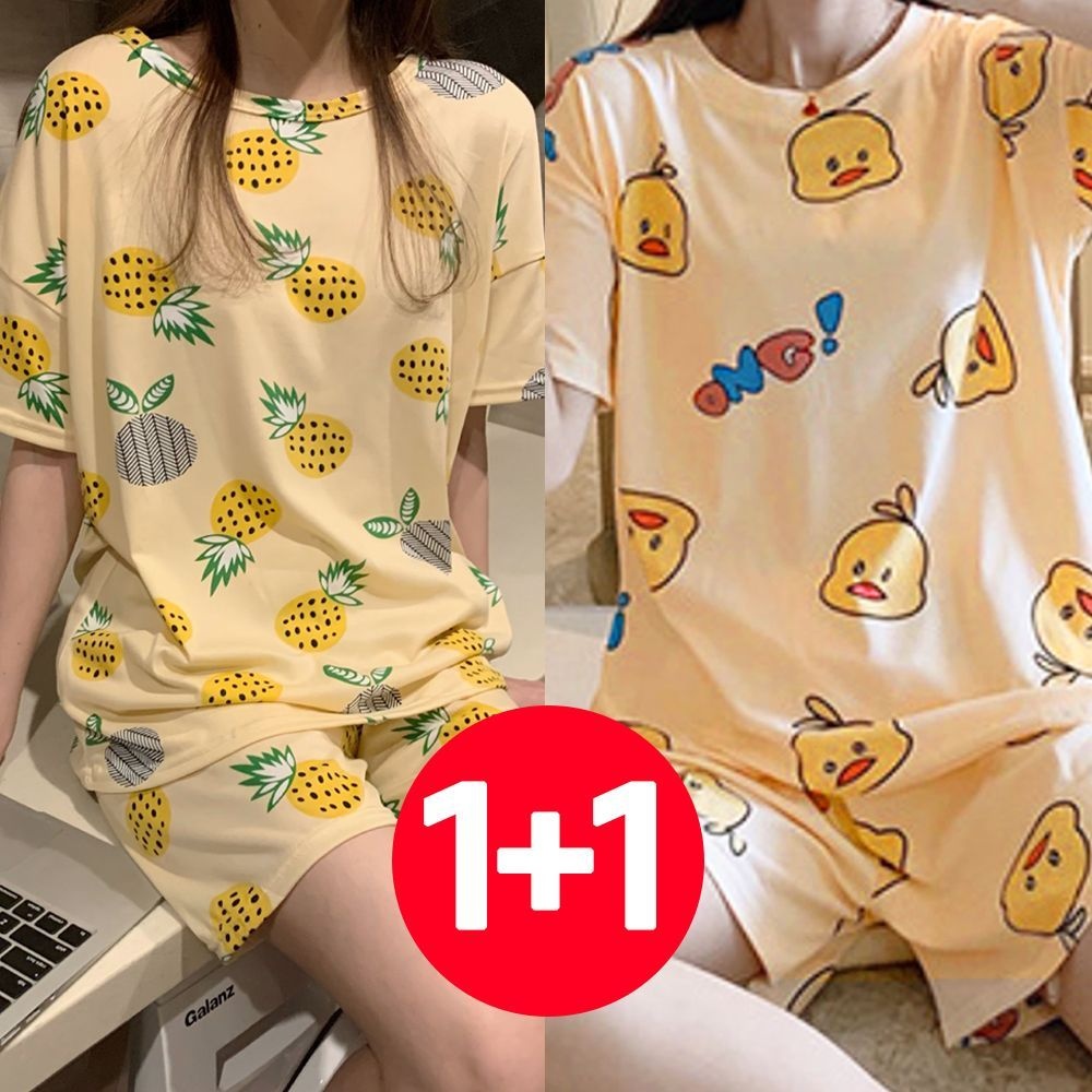 아이엠비오 IM 여성 반팔 반바지 여름 잠옷 세트 2개 파인애플 오리 예쁜잠옷 귀여운잠옷