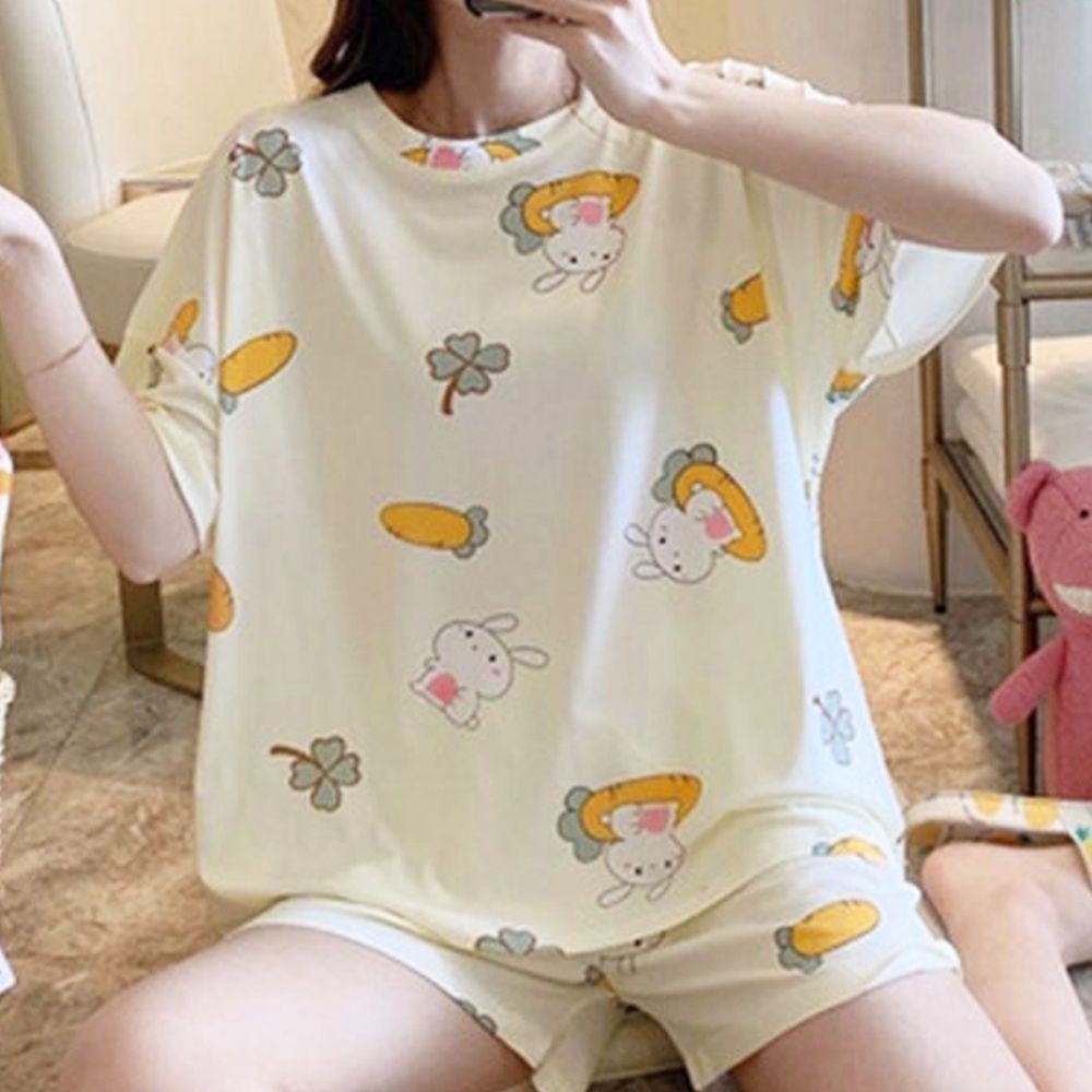 아이엠비오 IM 여성 반팔 반바지 여름 파자마 잠옷 세트 클로버래빗 여성잠옷세트 여성여름잠옷