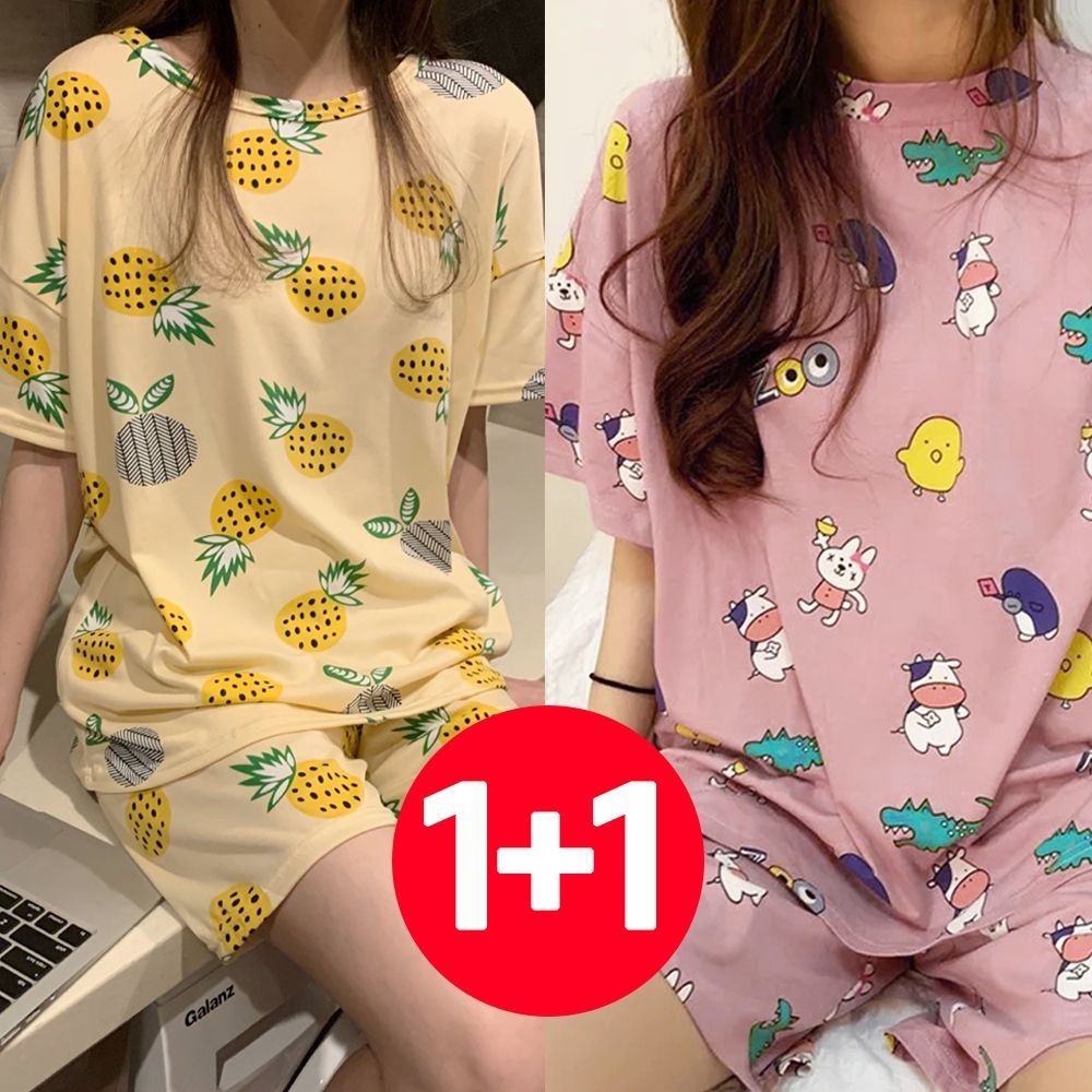 아이엠비오 IM 여성 반팔 반바지 여름 잠옷 세트 2개 파인애플 핑크 파자마세트 여성잠옷