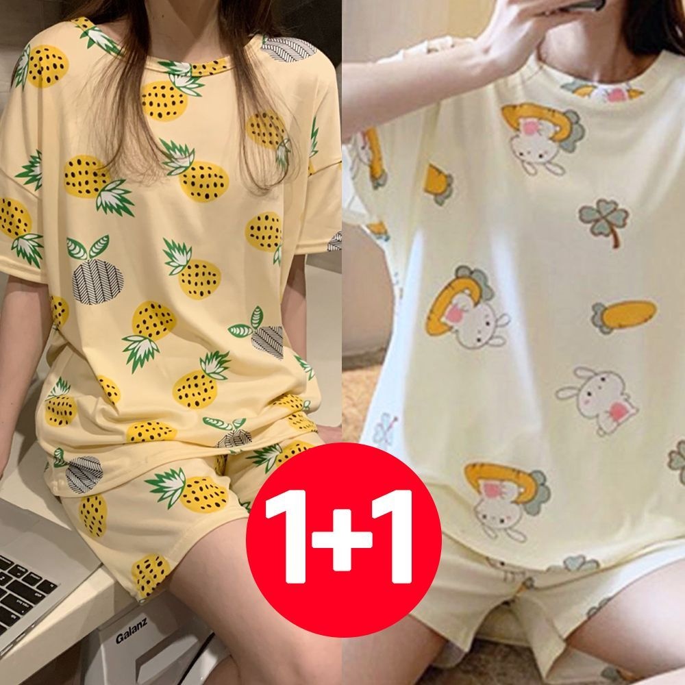 아이엠비오 IM 여성 반팔 반바지 여름 잠옷 세트 2개 파인애플 토끼 반팔잠옷세트 여자잠옷세트