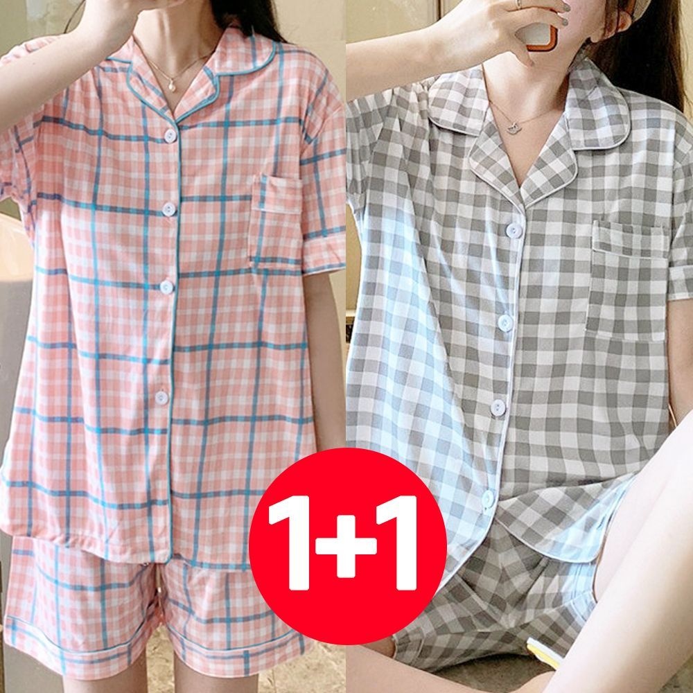 아이엠비오 IM 여성 여름 반팔 바지 잠옷 세트 2개 애프리콧 그레이 여성잠옷 여름잠옷반바지