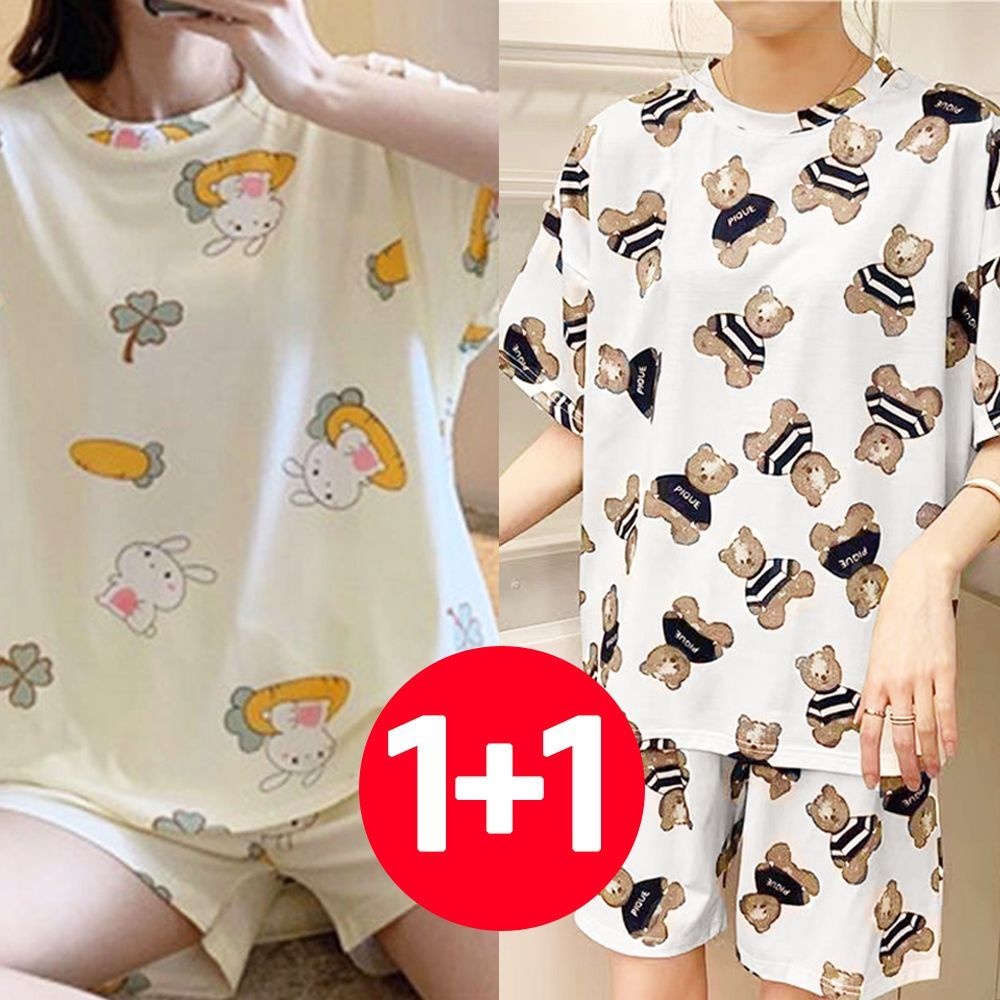 아이엠비오 IM 여성 반팔 반바지 여름 잠옷 세트 2개 크림베어 토끼 홈웨어세트 여름잠옷