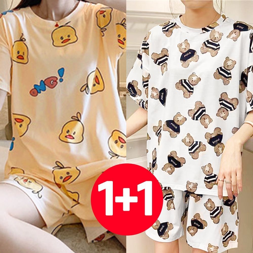 아이엠비오 IM 여성 반팔 반바지 여름 잠옷 세트 2개 크림베어 오리 여자여름잠옷 여성잠옷