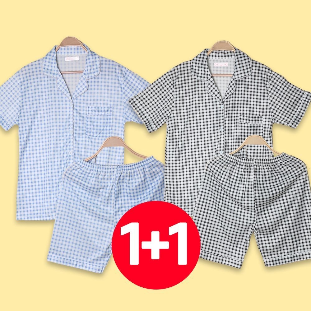 아이엠비오 IM 여성 여름 반팔 바지 잠옷 세트 2개 체크 스카이 블랙 여름잠옷반바지 여성여름잠옷