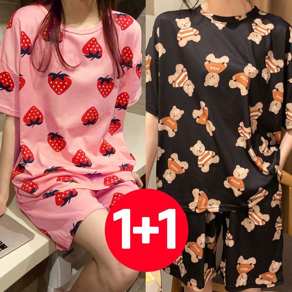 아이엠비오 IM 여성 반팔 반바지 여름 잠옷 세트 2개 베리 블랙베어 잠옷반바지 반팔잠옷