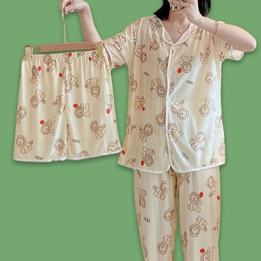 아이엠비오 IM 여성 홈웨어 예쁜 반팔 바지 잠옷 3종 세트 라이언 반바지파자마 여자파자마세트