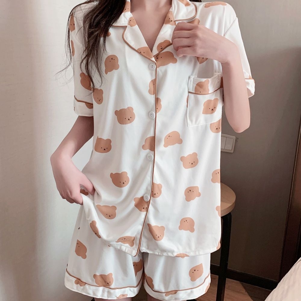 아이엠비오 IM 여성 여름 반팔 반 바지 예쁜 잠옷 세트 미니크림베어 여자여름잠옷 파자마반바지