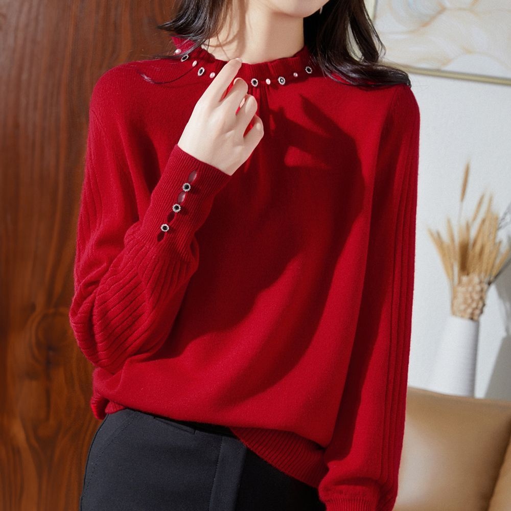 아이엠비오 IM 봄 가을 여자 예쁜 긴팔 반목 여성 니트 티 레드 여성니트티 여성가을니트