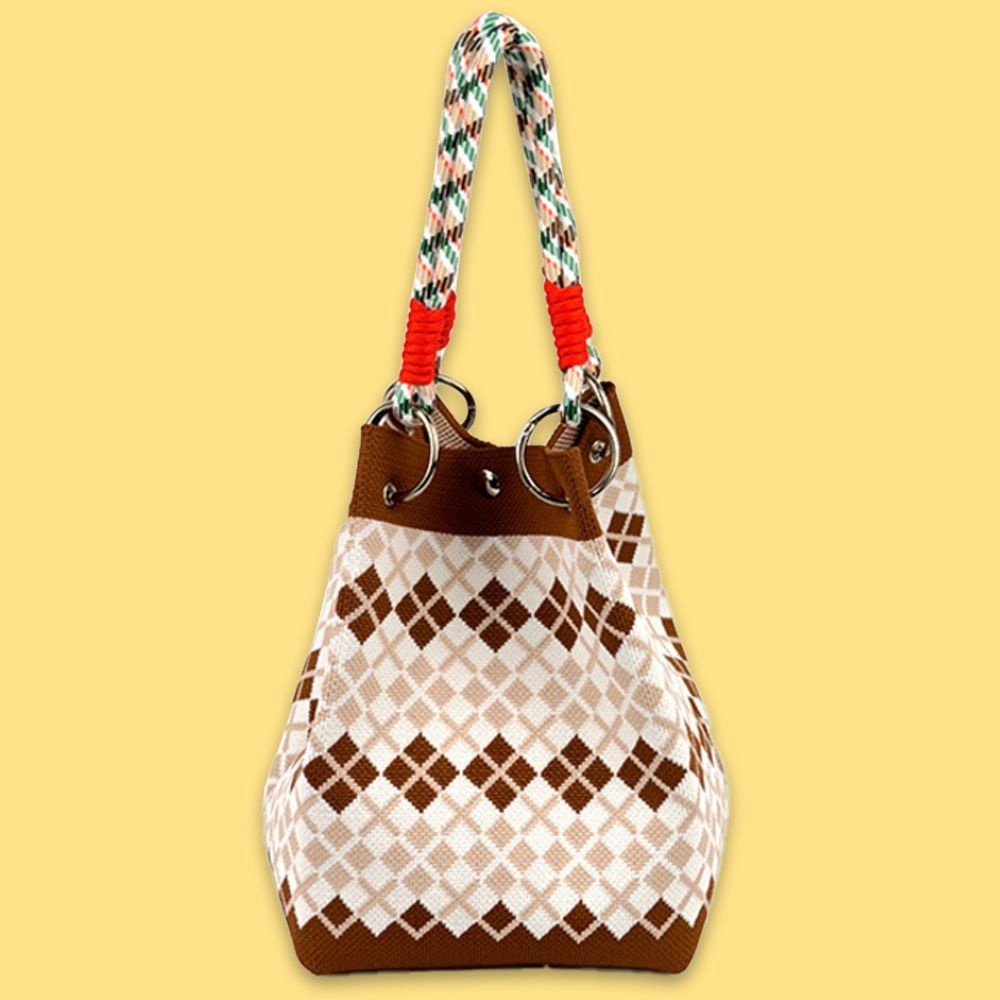 아이엠비오 IM 여성 미니 토트 백 작은 니트 손 가방 브라운아가일 미니손가방 니트손가방