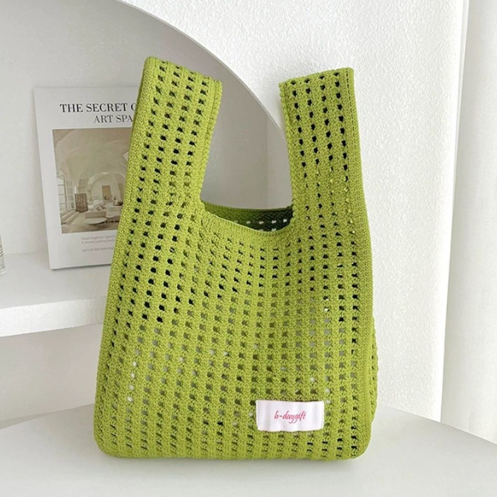 아이엠비오 IM 여자 토트 미니 니트 백 가벼운 손 목 가방 연그린 여성미니손가방 니트손가방