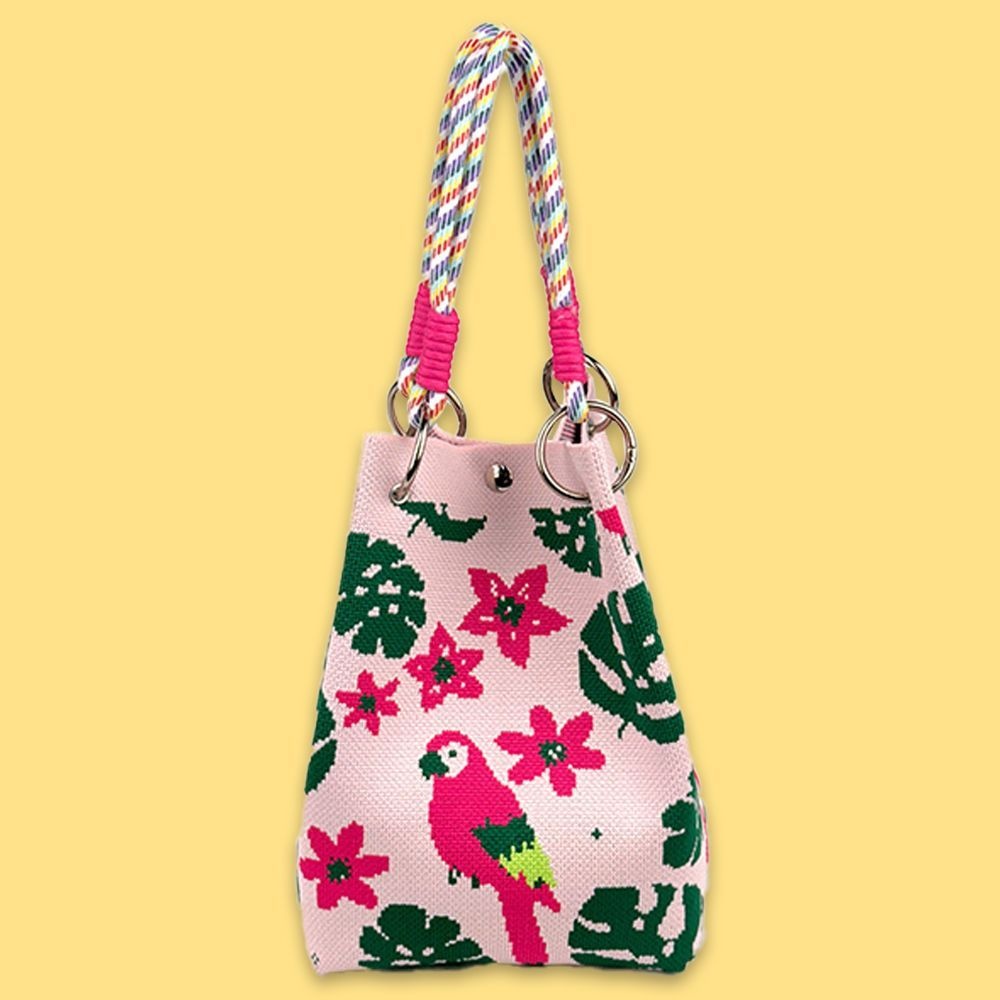 아이엠비오 IM 여성 미니 토트 백 작은 니트 손 가방 핑크앵무새 미니핸드백 손목가방