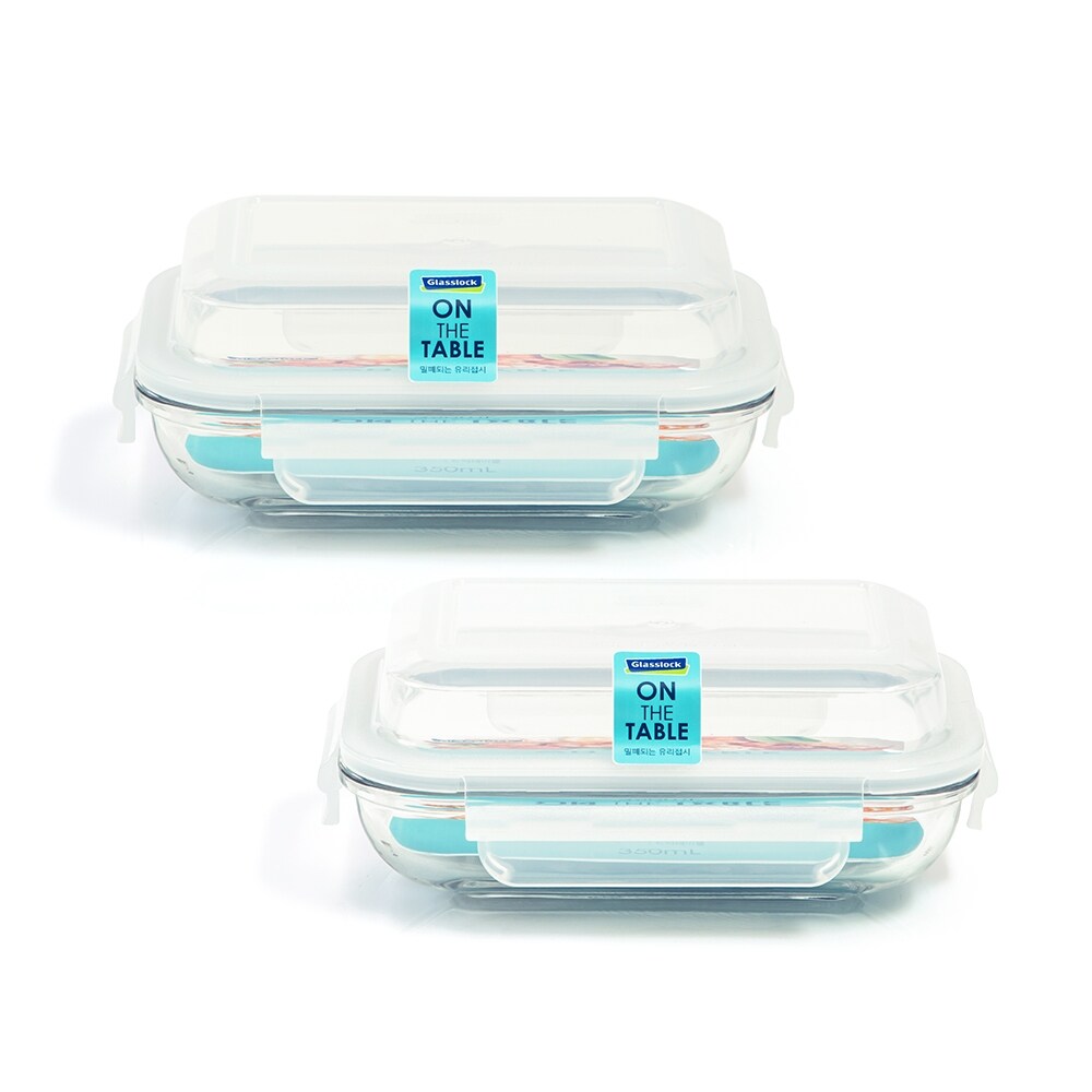 글라스락 온더테이블 직사각 350ml 2조 세트