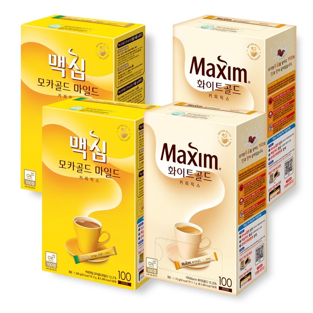 [(주)동서]맥심 커피믹스100T 2종모음(모카골드/화이트골드)x2개씩 총 400T